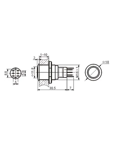 INTERRUPTOR RENDONDO METAL 1NA 1NC - R1600