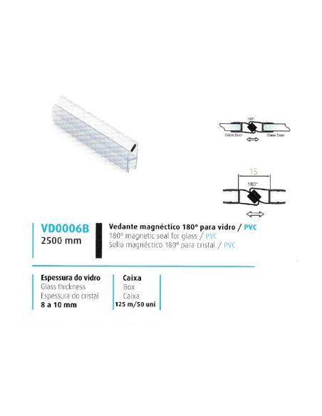 VEDANTE MAGNÉTICO 180º VIDRO/PVC 8/10MM - 708VD0006B