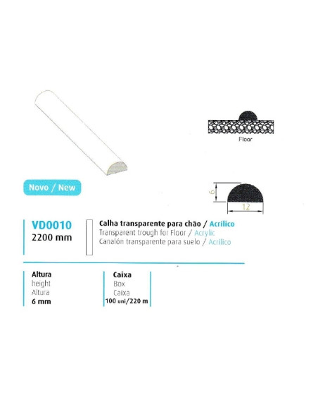 CALHA TRANSPARENTE 6MMX12MM P/ CHÃO/ACRILICO - 708VD0010