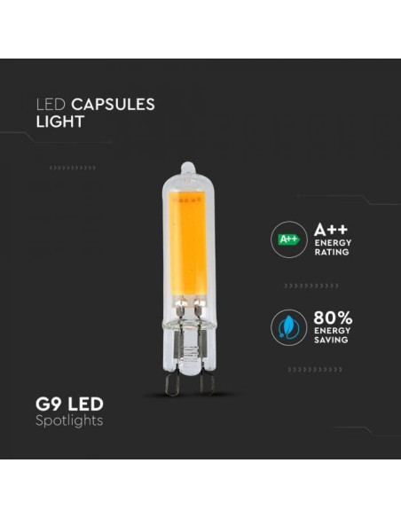 LAMPADA LED G9 VIDRO 3W 3000K 330LM V-TAC 7476 - 8957476