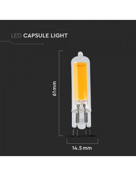 LAMPADA LED G9 VIDRO 3W 3000K 330LM V-TAC 7476 - 8957476