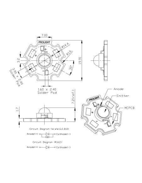 CHIP LED 3W 4500-5650K 130º PROLIGHT PM2E-3LWS-SD - PM2E-3LWS-SD