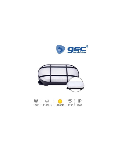 APLIQUE LED OVAL C/ GRELHA 15W 4200K PRETO GSC 200205002 - 500200205002