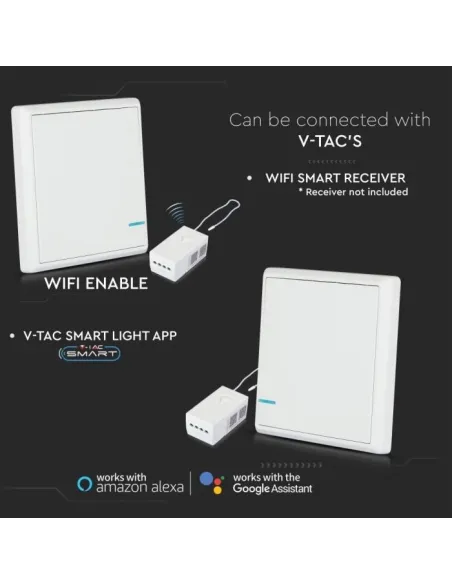 Interruptor Simples WI-FI Branco IP54 86x86x11 V-TAC 8460 - 8958460