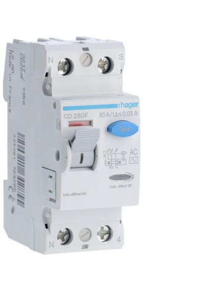INTER. DIF. 2P 80A 30MA TIPO AC 2M CD280F - CD280F