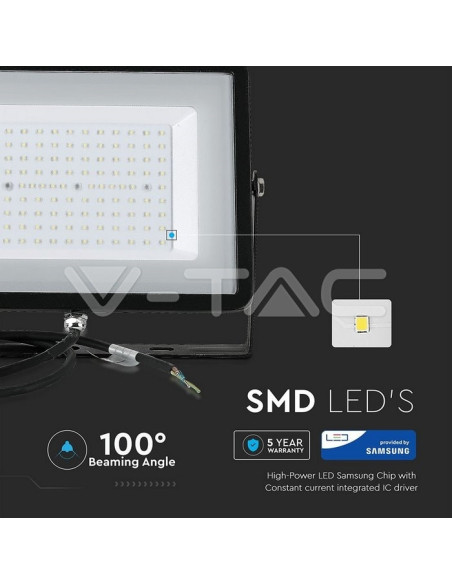 PROJECTOR LED IP65 PRETO 300W 6000K SAMSUNG V-TAC 423 - 8950423