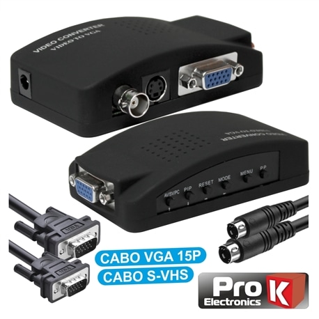 Conversor Vídeo VGA+BNC+SVHS - VGA C/ Cabos PROK PK-BNCVGA01 - PK-BNCVGA01