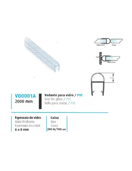 VEDANTE P/ VIDRO/PVC 6/8MM [VARA 2 METROS] AQUAGLASS VD0001A - 708VD0001A