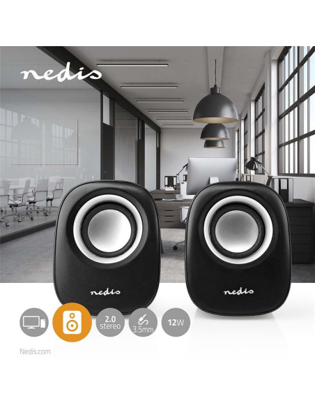COLUNAS DE COMPUTADOR 2x2W 3D PRETO/CINZA Nedis CSPR10020BK - CSPR10020BK