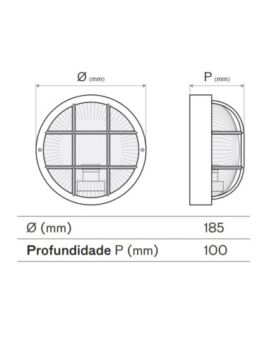 PLAFON REDONDO C/ GRELHA PRETO 185MM VIDRO ASLO AS1042PR - AS1042PR