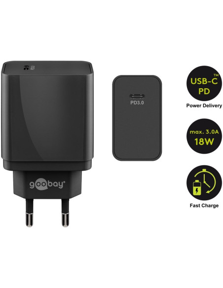 CARREGADOR USB-C 18W 3.0A 1.0MT PRETO - 500-44988