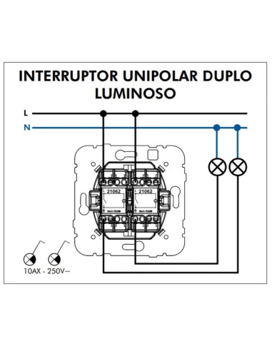 INTERRUPTOR UNIPOLAR DUPLO LUMINOSO 21066 - 21066