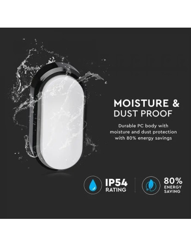 APLIQUE LED OVAL 8W 3000K PRETO IP54 V-TAC 1308 - 8951308