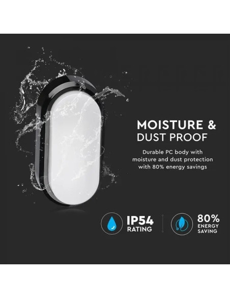 APLIQUE LED OVAL 8W 3000K PRETO IP54 V-TAC 1308 - 8951308