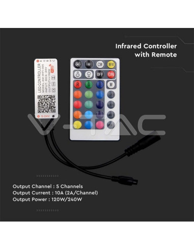 Controlador p/ fita RGB+3em1 CCT WIFI 12V/24V 10A V-TAC 2900 - 8952900