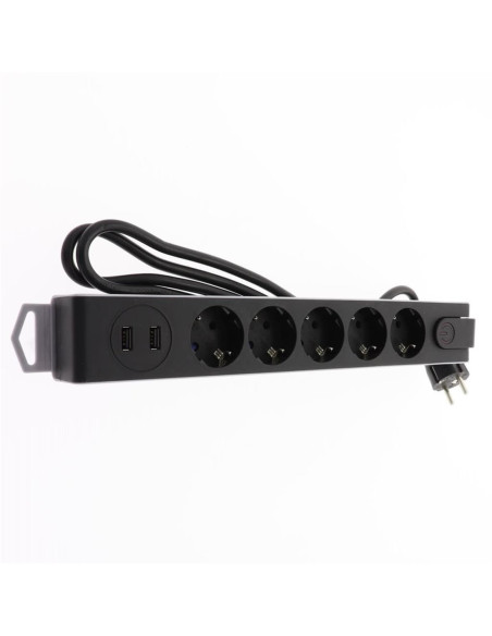 BLOCO 5 TOMADAS PRETO 3G1,5 1,5MT C/ 2x USB LM5215 - 500LM5215