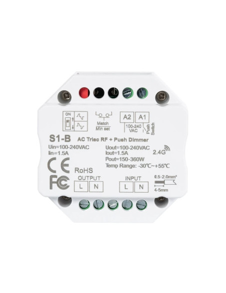 Regulador LED Triac RF / Pulsador 230VAC 1.5A 150-360W - 50012467963707