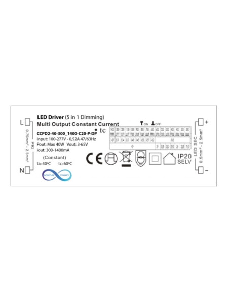 DRIVER LED 3...65Vdc 300...1400mA 19...40W DALI2 #1 - CCPD2403001400