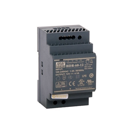 Fonte Alim.industrial DIN 12VDC 4.5A 54W Mean Well HDR-60-12 - HDR-60-12