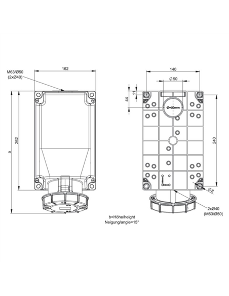 TOMADA MURAL FEMEA 3P+T+N 400V 125A IP67 6H 5x125A PCE 145-6 - PC1456