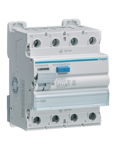 Inter. dif. 3P+N 40A 300mA tipo HI 4M CFH640A - CFH640A