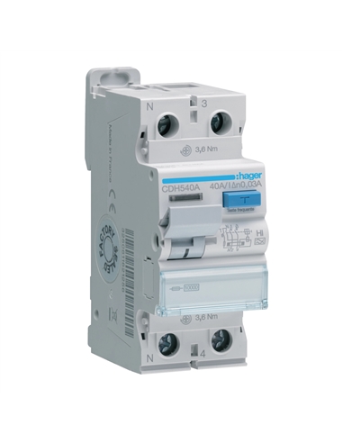 Inter. dif. 1P+N 40A 30mA tipo HI 2M CDH540A - CDH540A