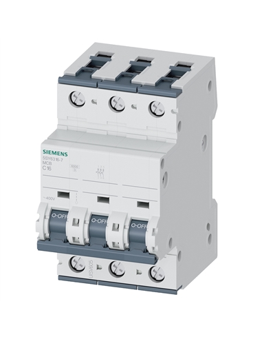 Disjuntor 3P 16A Curva C 6kA 400V Siemens 5SY6316-7 - 5SY6316-7